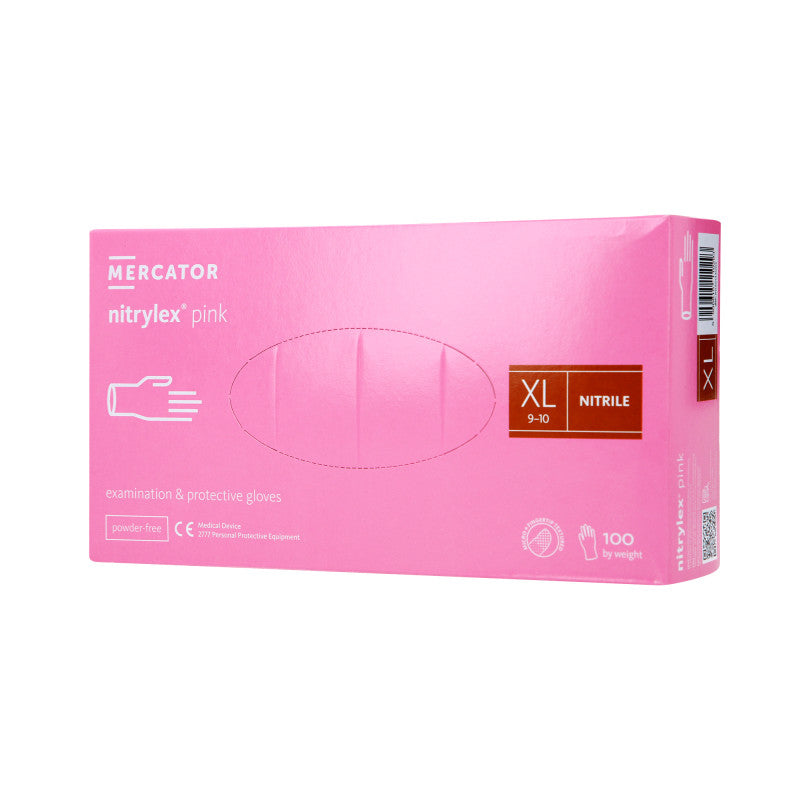 MERCATOR MEDICAL NITRYLEX Rękawiczki nitrylowe, jednorazowe, różowe, 100szt. rozm. XL