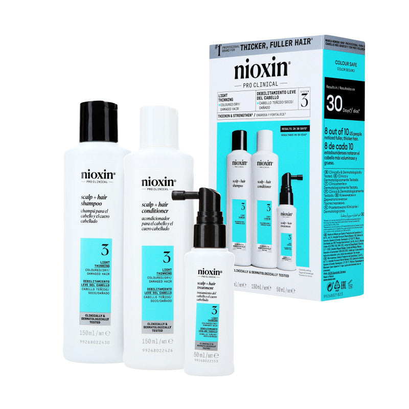 Nioxin NIOXIN PRO CLINICAL 3 Trzystopniowy zestaw do włosów farbowanych i lekko przerzedzonych 2 x 150 ml + 50 ml — Składniki i ocena