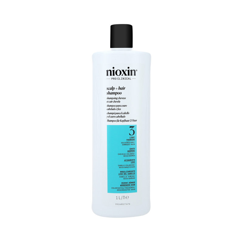 Nioxin NIOXIN PRO CLINICAL 3 Wzmacniający szampon do włosów farbowanych i lekko przerzedzonych 1000 ml — Składniki i ocena