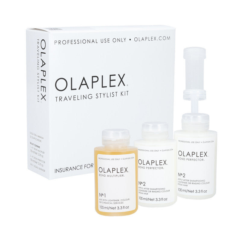 Olaplex OLAPLEX TRAVELING STYLIST KIT Zestaw do profesjonalnej regeneracji włosów No.1 100 ml + 2x No.2 100 ml — Składniki i ocena